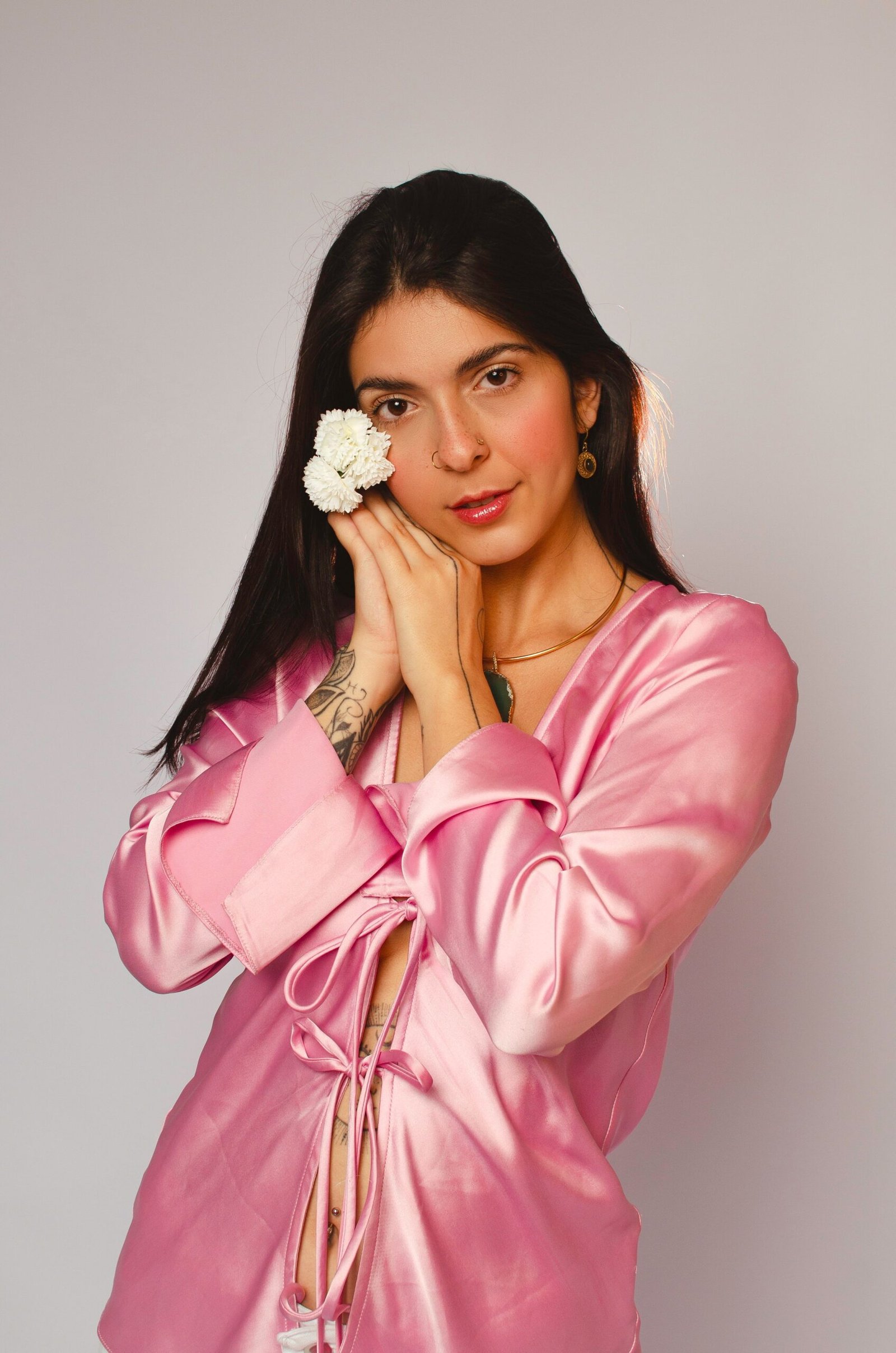 Blush Satin Tie Blouse